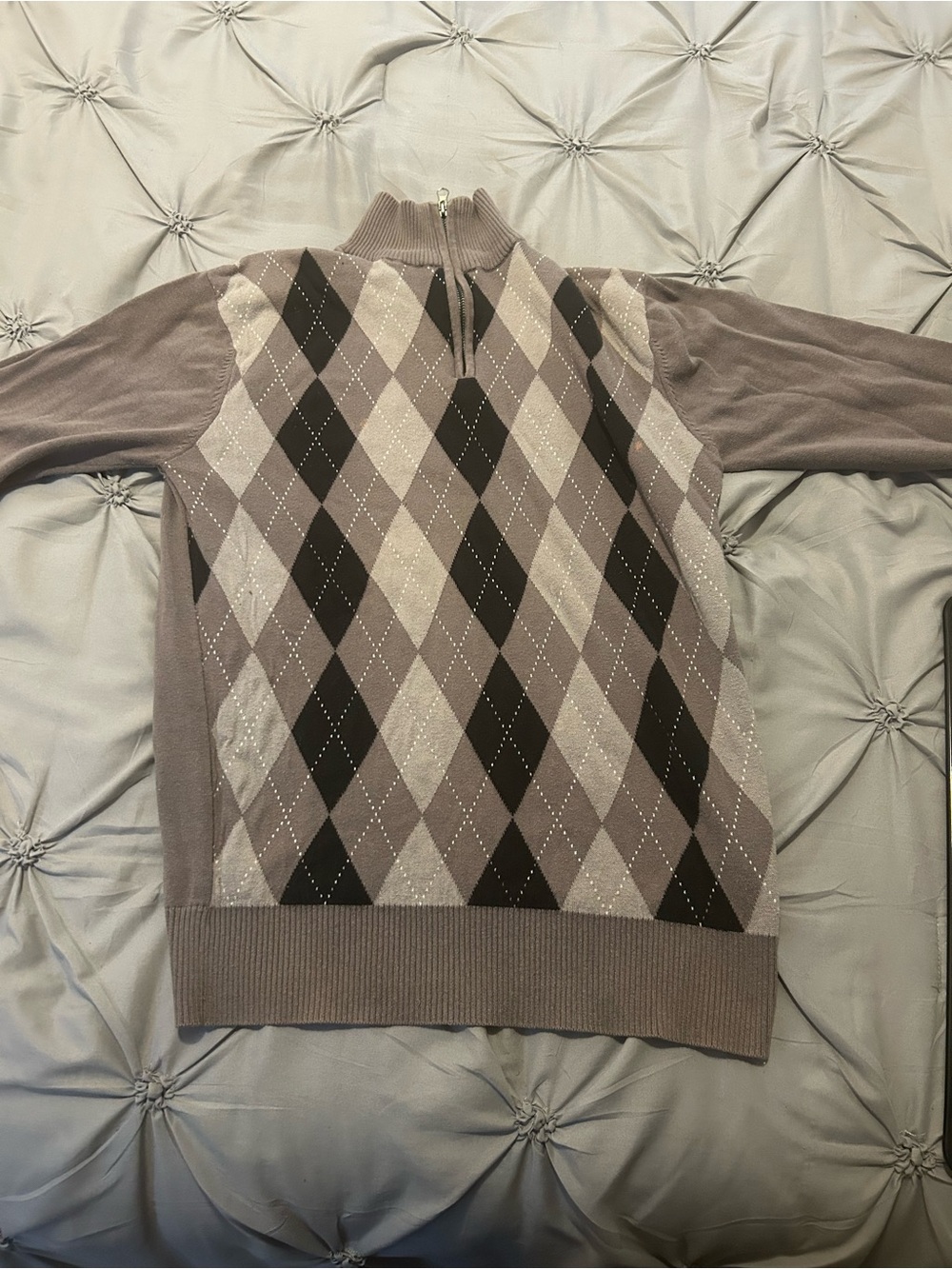 Carbon Men's Taupe and Black Argyle Half-Zip Sweater